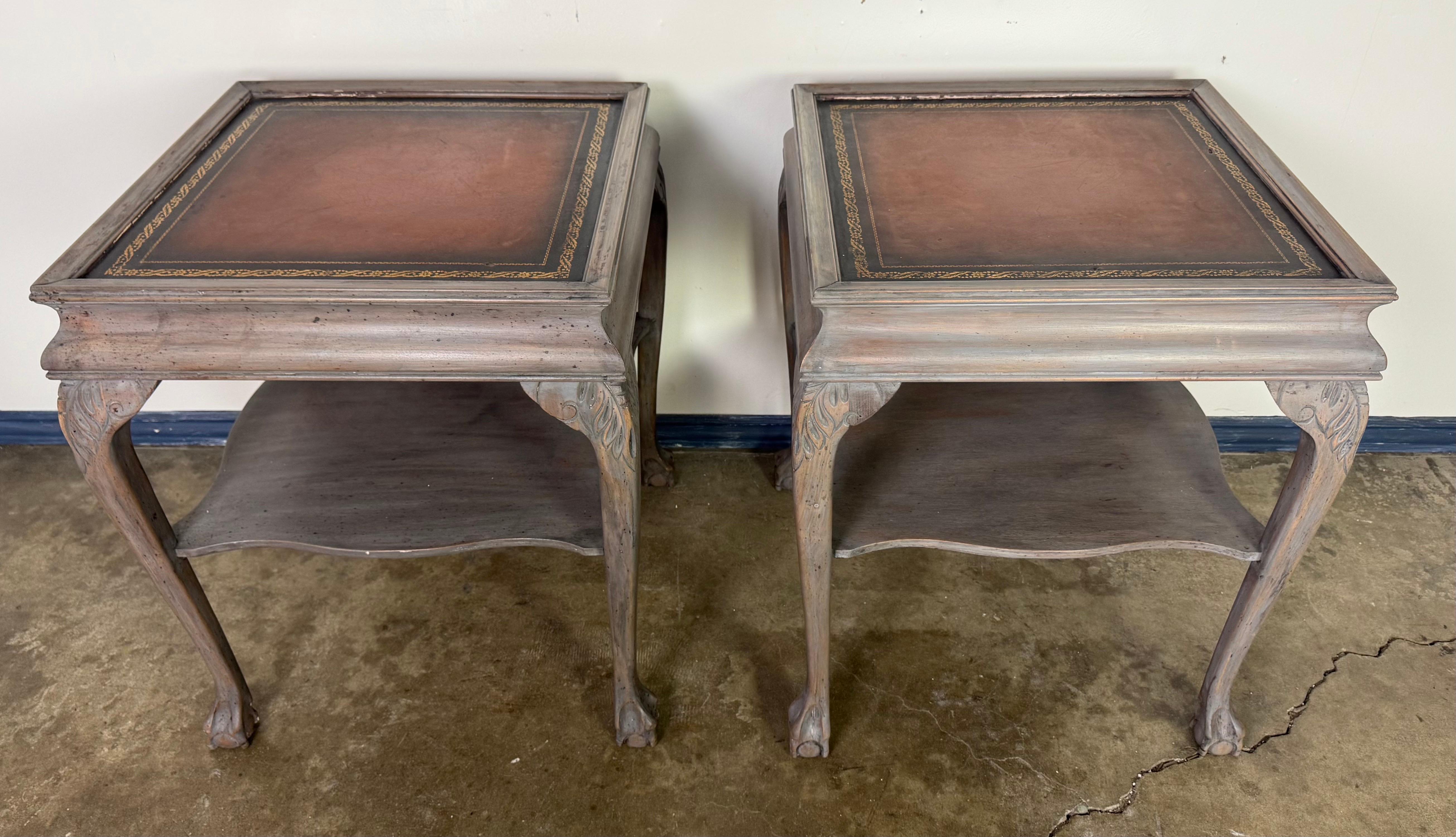 Pair of English Chippendale Style End Tables In Distressed Condition For Sale In Los Angeles, CA