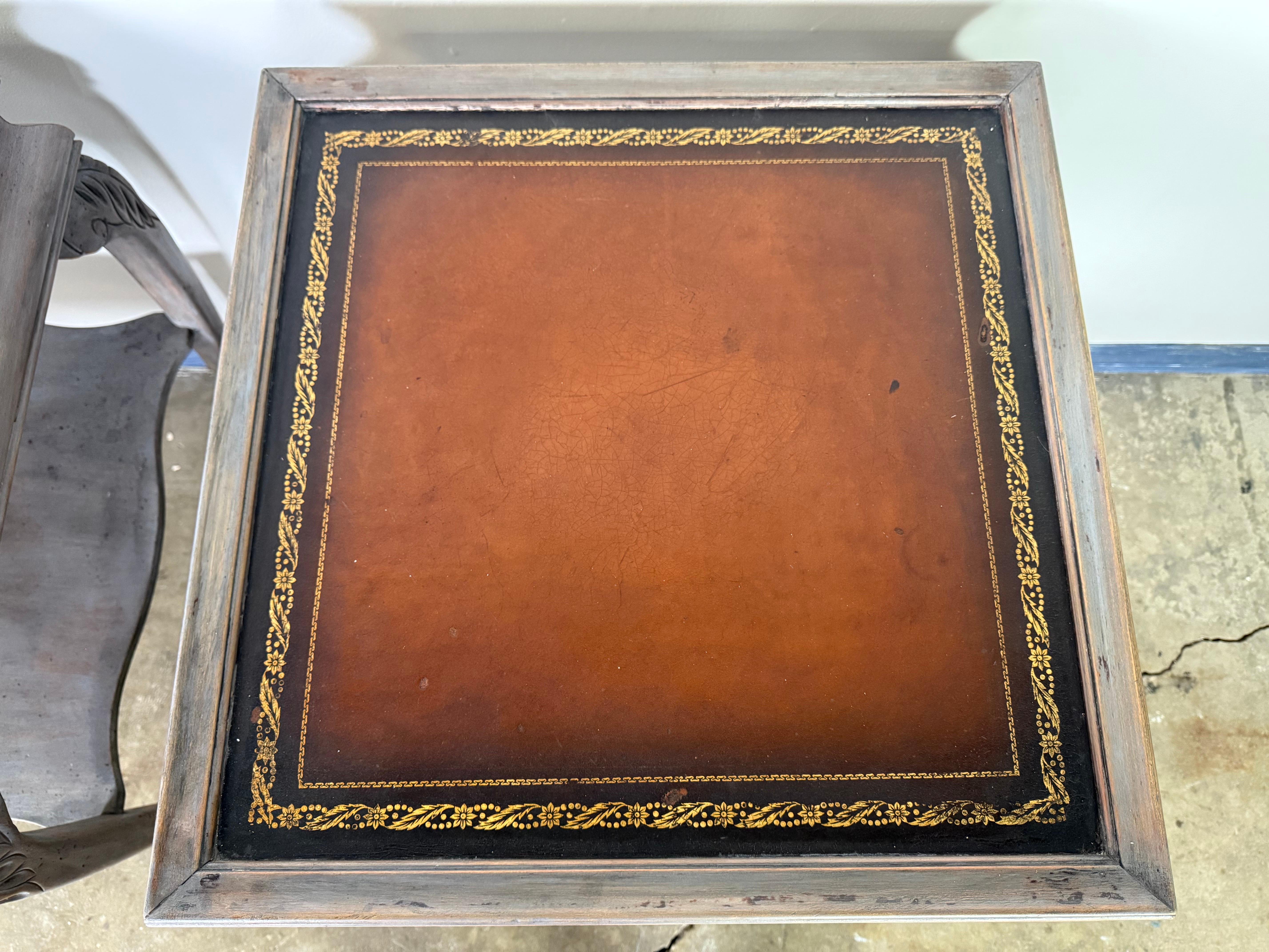 Leather Pair of English Chippendale Style End Tables For Sale