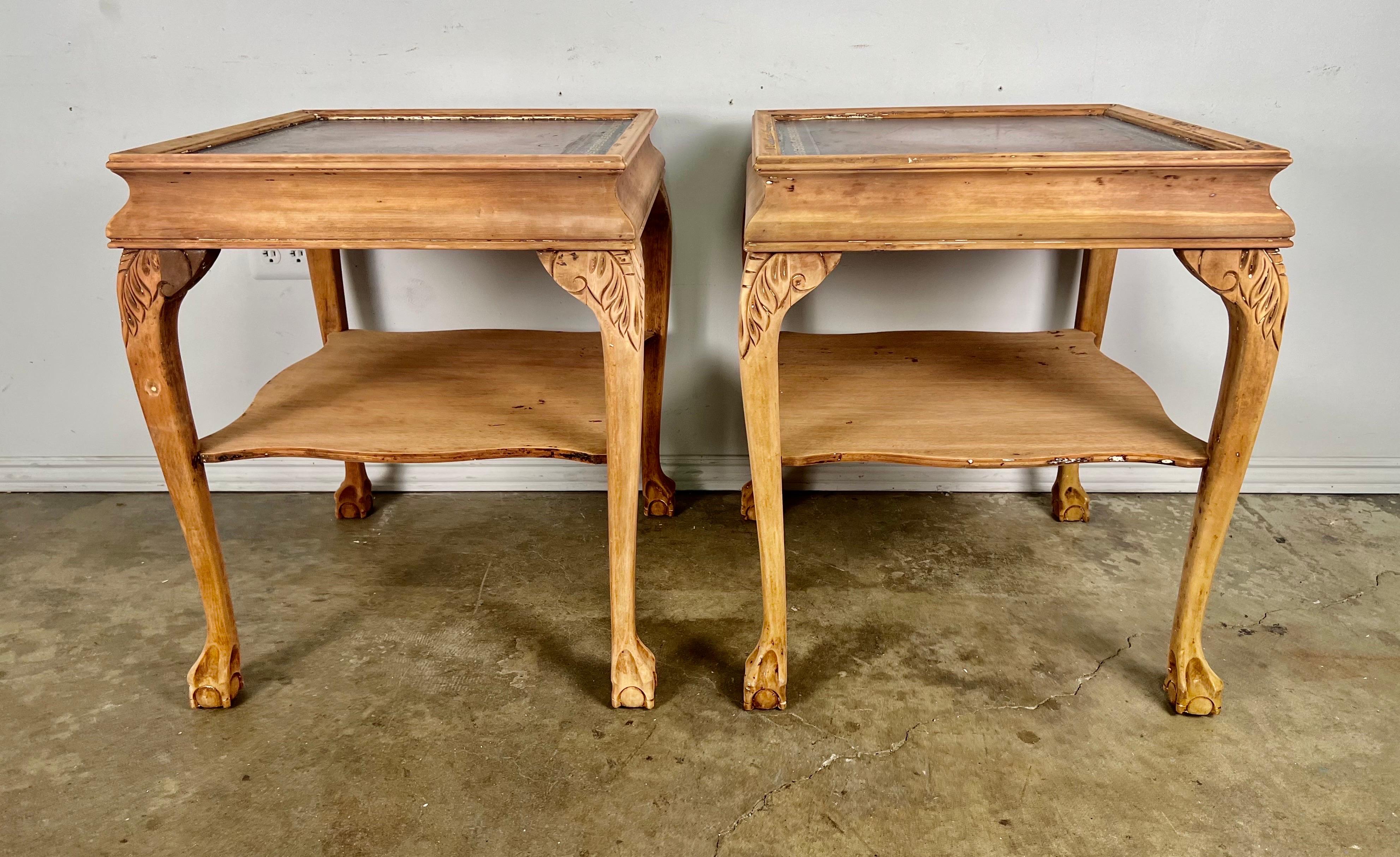 20th Century Pair of English Chippendale Style Leather Top Tables For Sale