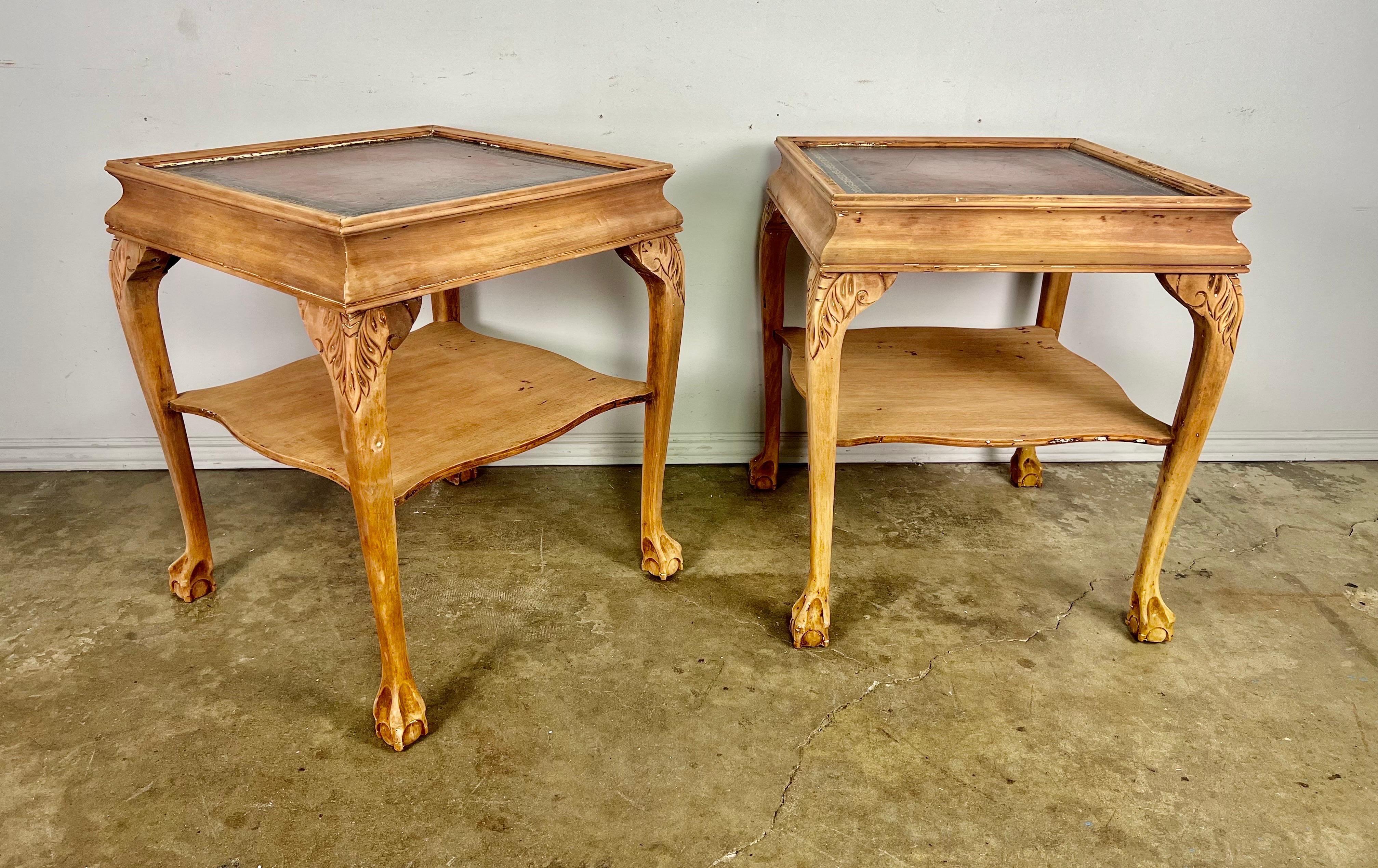 Pair of English Chippendale Style Leather Top Tables For Sale 1