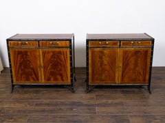 Pair of English Circa 1920 Mahogany Cabinets with Ebonized Faux Bamboo Frame
