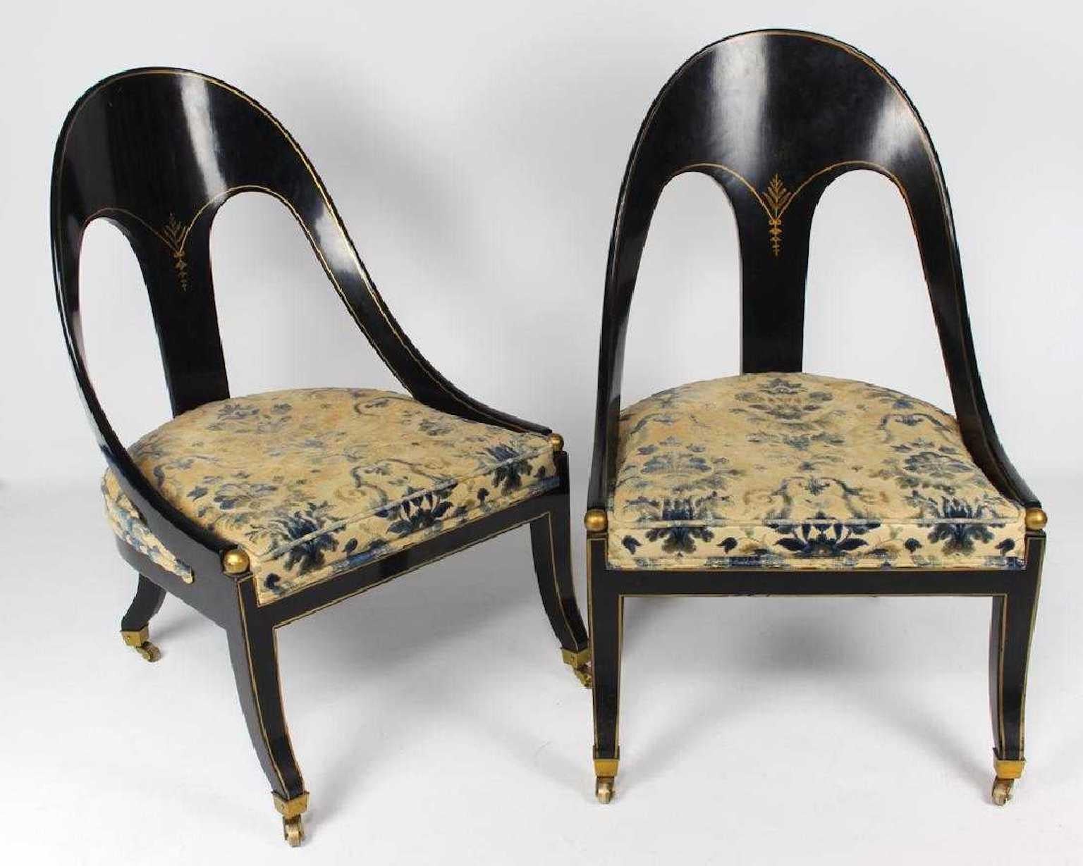 Regency Revival Pair of English Classical Spoon Back Chairs