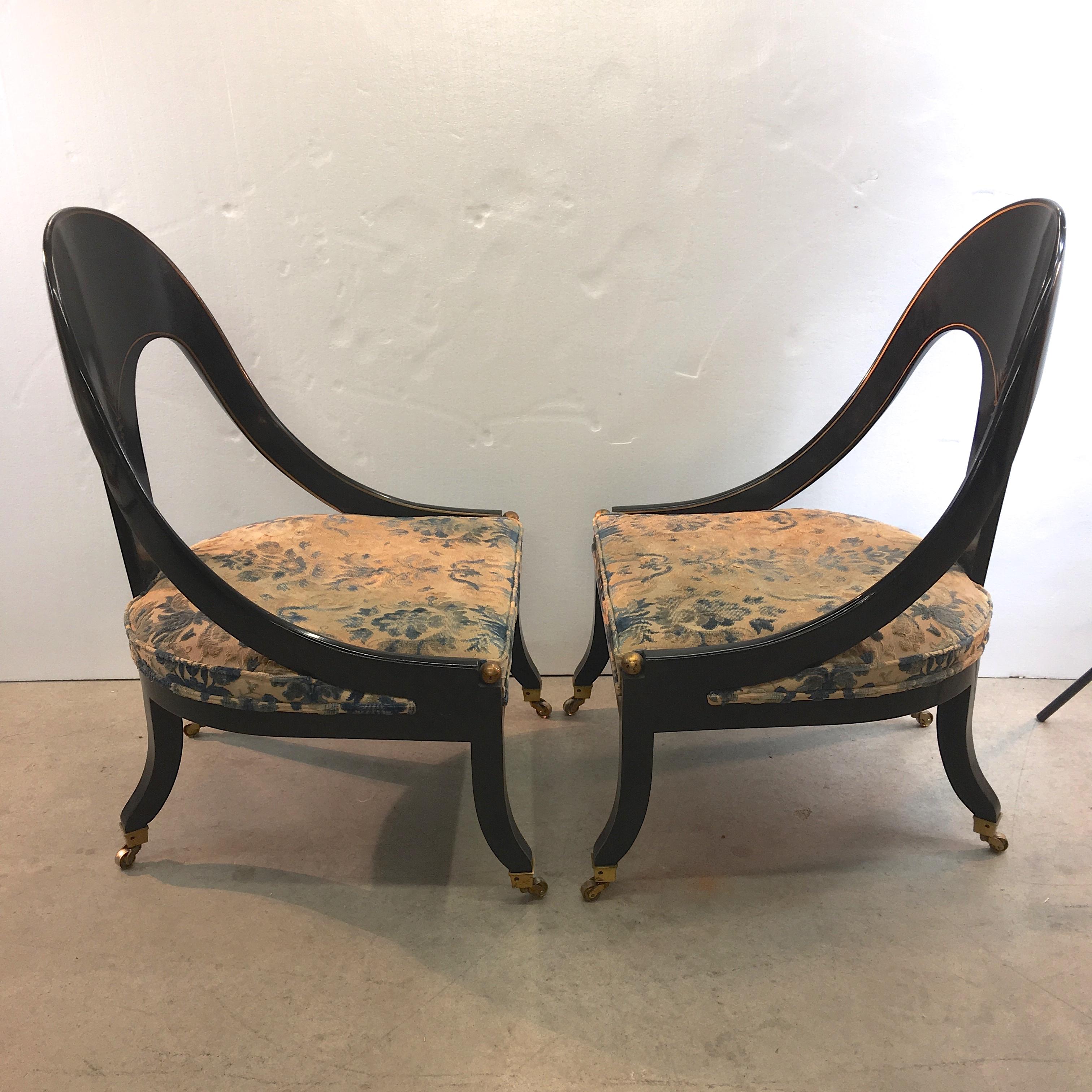 Lacquered Pair of English Classical Spoon Back Chairs