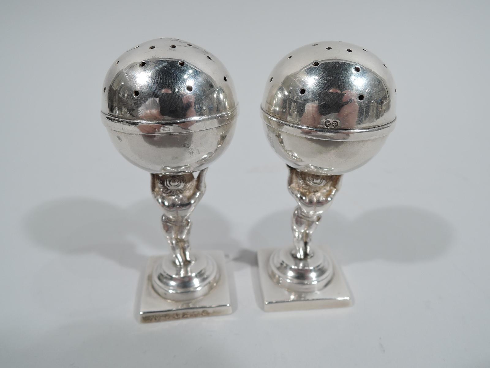 Victorian Pair of English Classical Sterling Silver Salt & Pepper Shakers