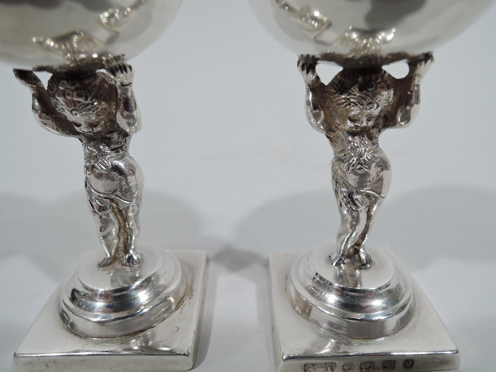 Late 19th Century Pair of English Classical Sterling Silver Salt & Pepper Shakers