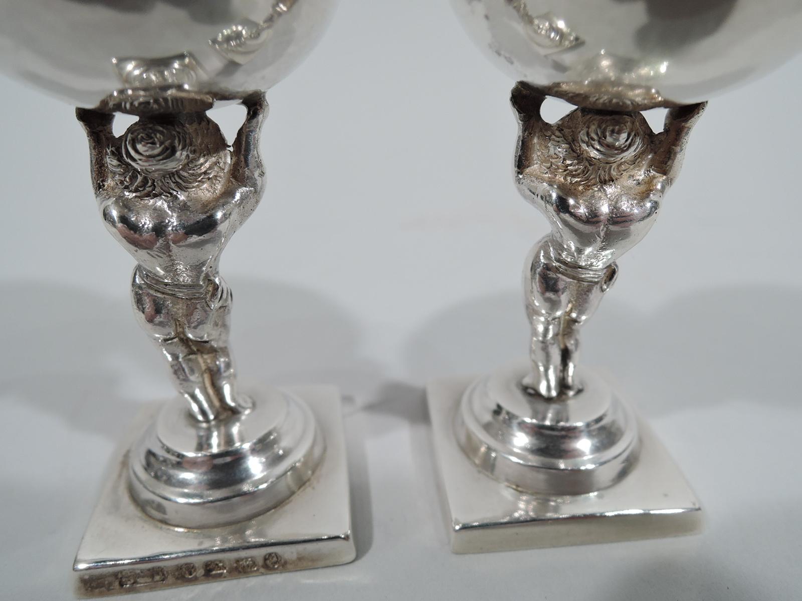 Pair of English Classical Sterling Silver Salt & Pepper Shakers 1