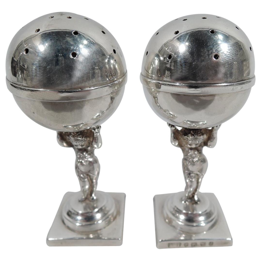 Pair of English Classical Sterling Silver Salt & Pepper Shakers