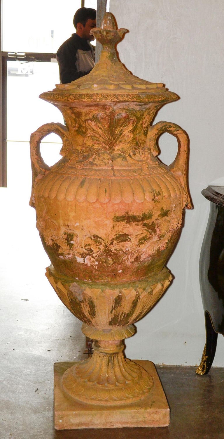Pair of English Classical Terracotta Garden Urns at 1stDibs