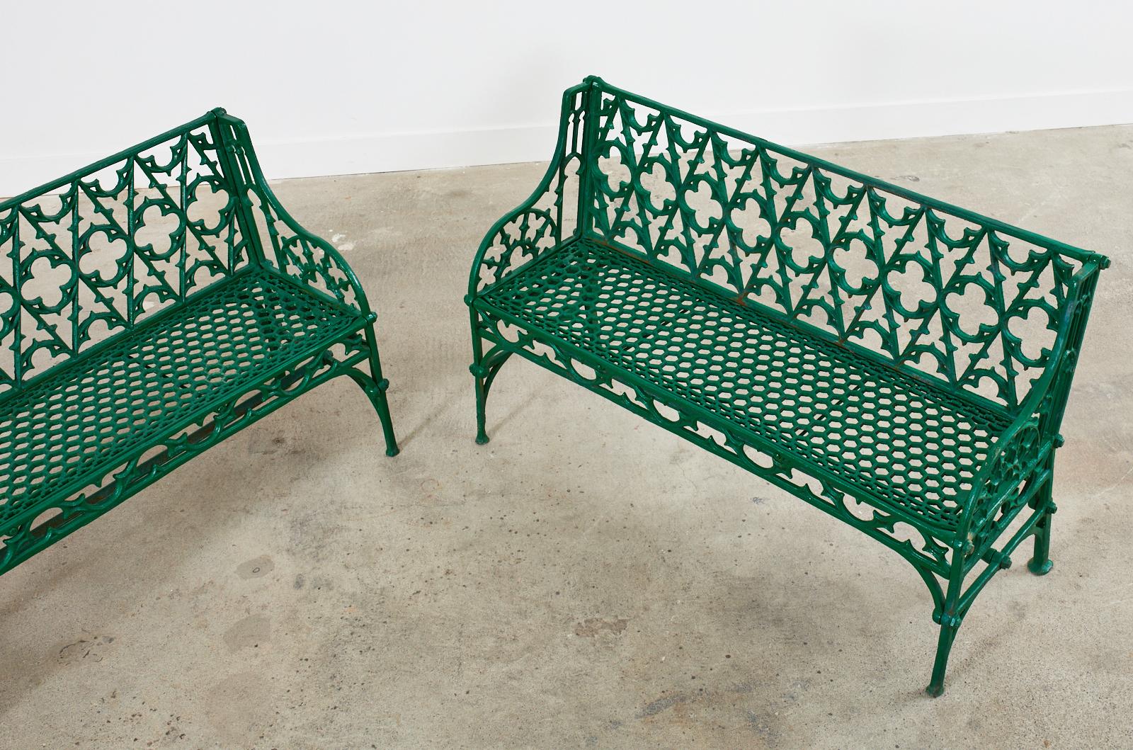 Pair of English Coalbrookdale Attributed Iron Gothic Garden Benches 7
