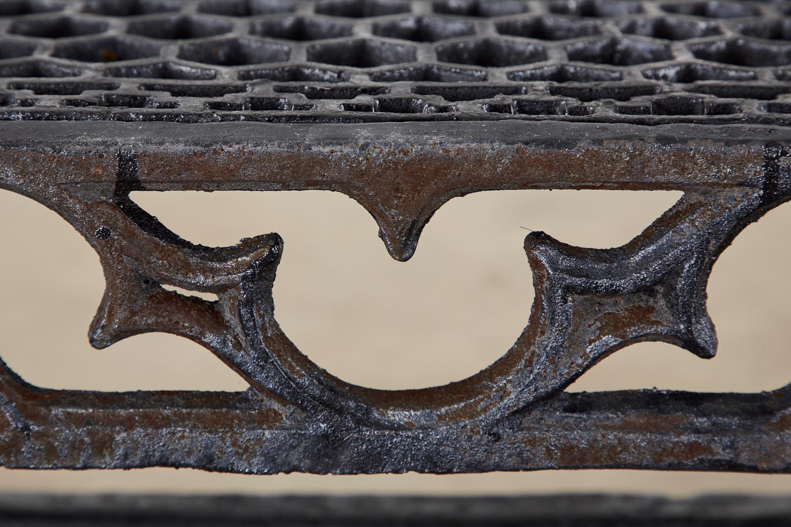 Pair of English Coalbrookdale Attributed Iron Gothic Revival Garden Benches For Sale 4