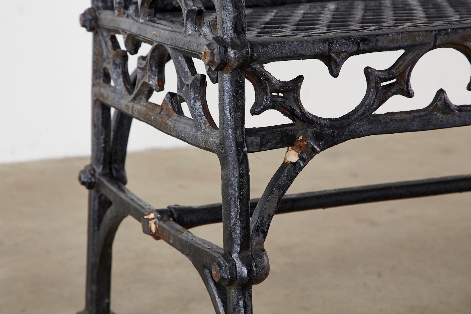 Pair of English Coalbrookdale Attributed Iron Gothic Revival Garden Benches For Sale 7