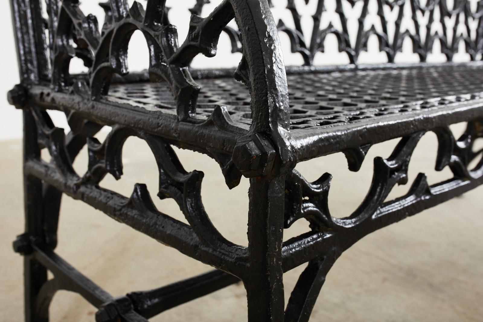 Pair of English Coalbrookdale Attributed Iron Gothic Revival Garden Benches 10