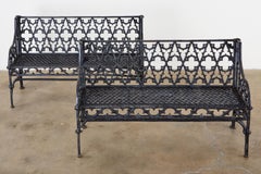 Pair English Coalbrookdale Style Iron Gothic Garden Benches