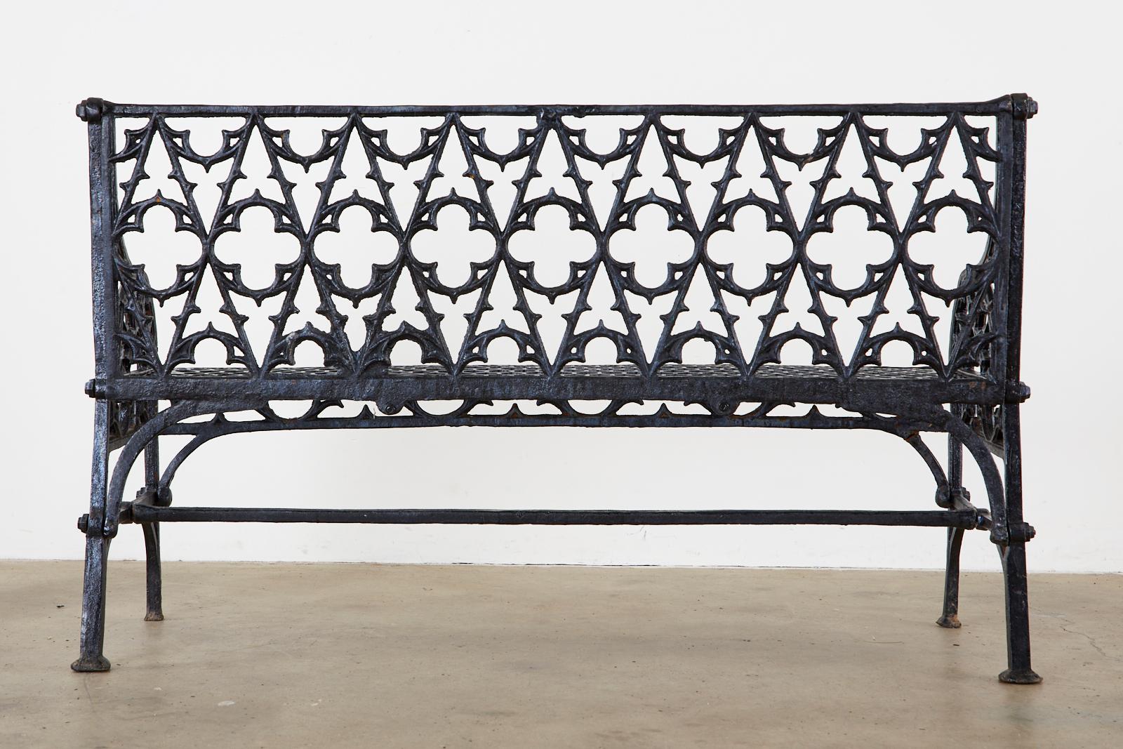 Pair of English Coalbrookdale Attributed Iron Gothic Revival Garden Benches For Sale 14