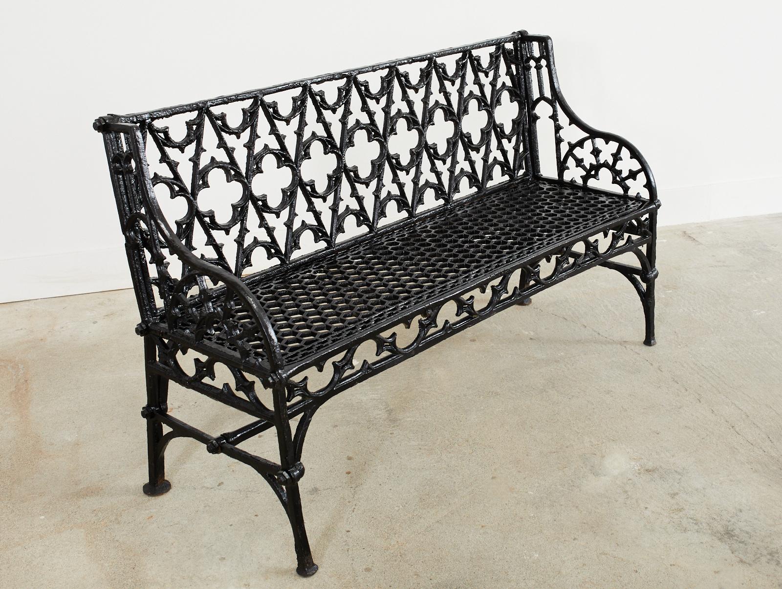 Pair of English Coalbrookdale Attributed Iron Gothic Revival Garden Benches 2