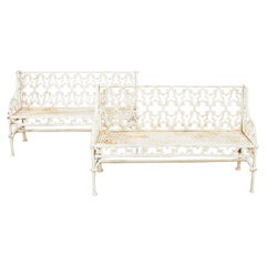Pair of English Coalbrookdale Attributed Iron Gothic Revival Garden Benches