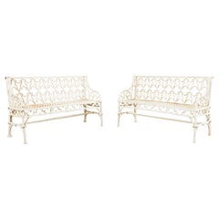 Pair of English Coalbrookdale Attributed Iron Gothic Revival Garden Benches