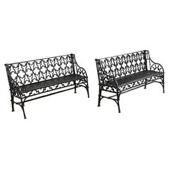 Pair of English Coalbrookdale Attributed Iron Gothic Revival Garden Benches