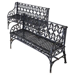 Antique Pair of English Coalbrookdale Attributed Iron Gothic Revival Garden Benches