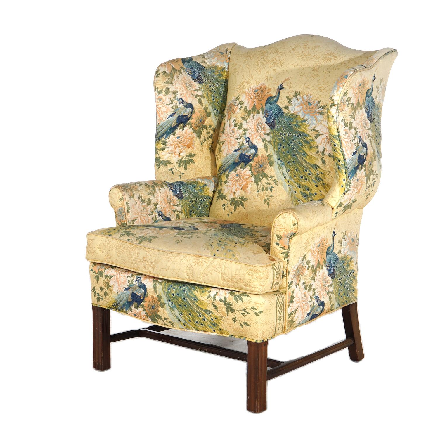 ***Ask About Reduced In-House Delivery Rates - Reliable Professional Service & Fully Insured***
Pair of English Colonial Peacock & Floral Decorated Wing Back Chairs 20thC

Measures - 43