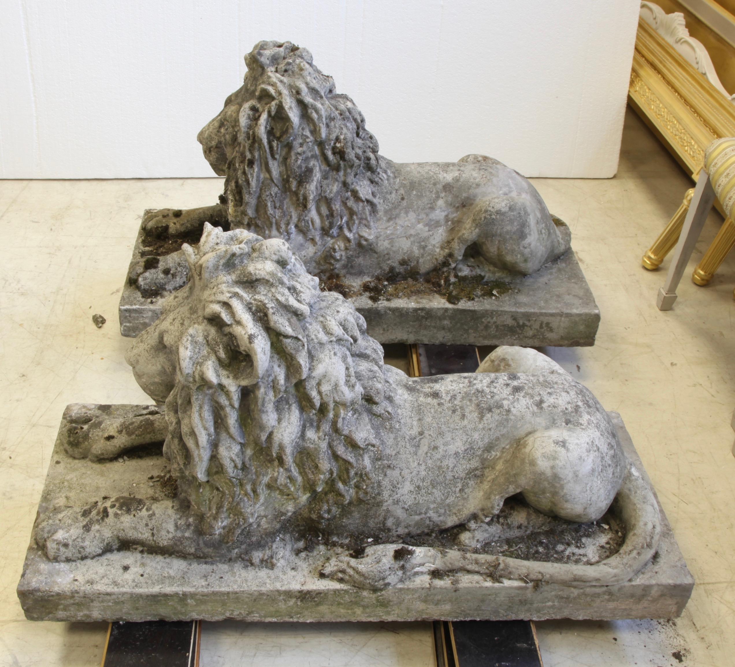 Pair of English Composite Stone Lions, circa 1930s 2