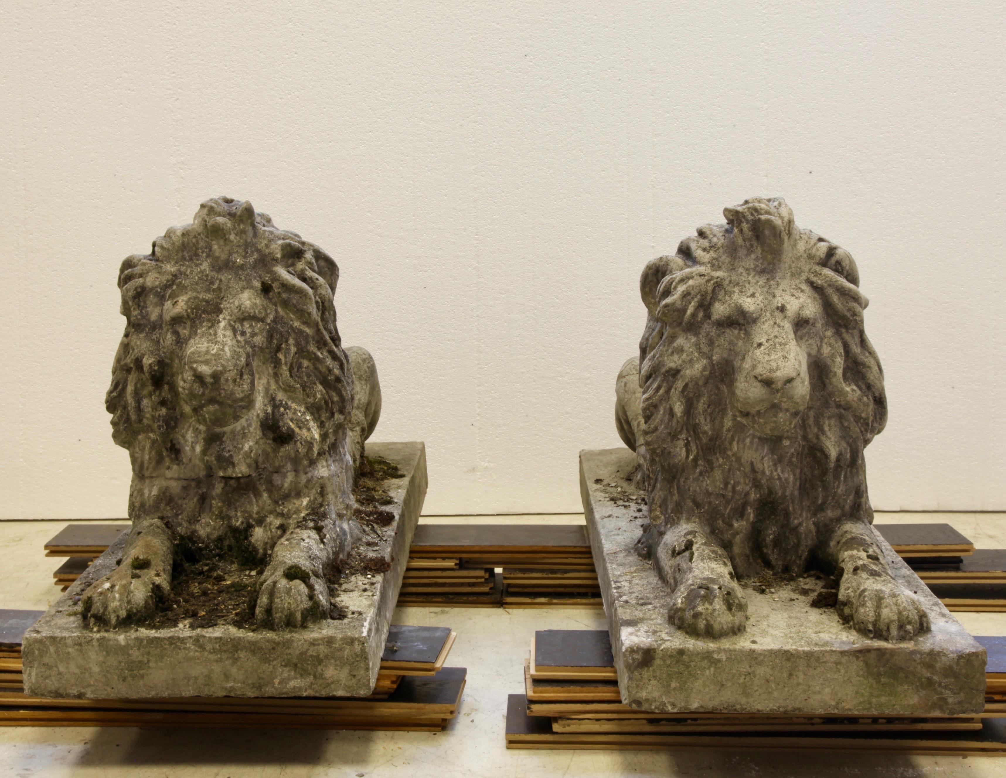 Pair of English Composite Stone Lions, circa 1930s 4