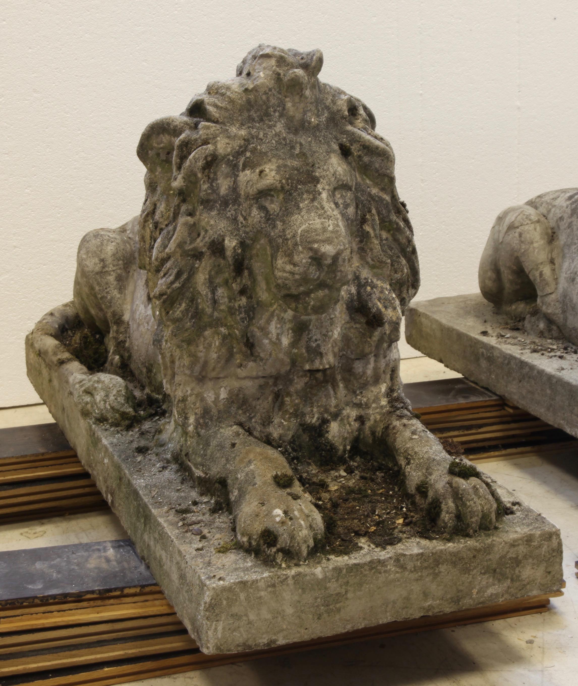 Pair of English Composite Stone Lions, circa 1930s 1