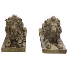 Pair of English Composite Stone Lions, circa 1930s