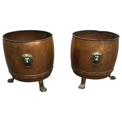 Pair of English Copper and Brass Planters or Jardinières