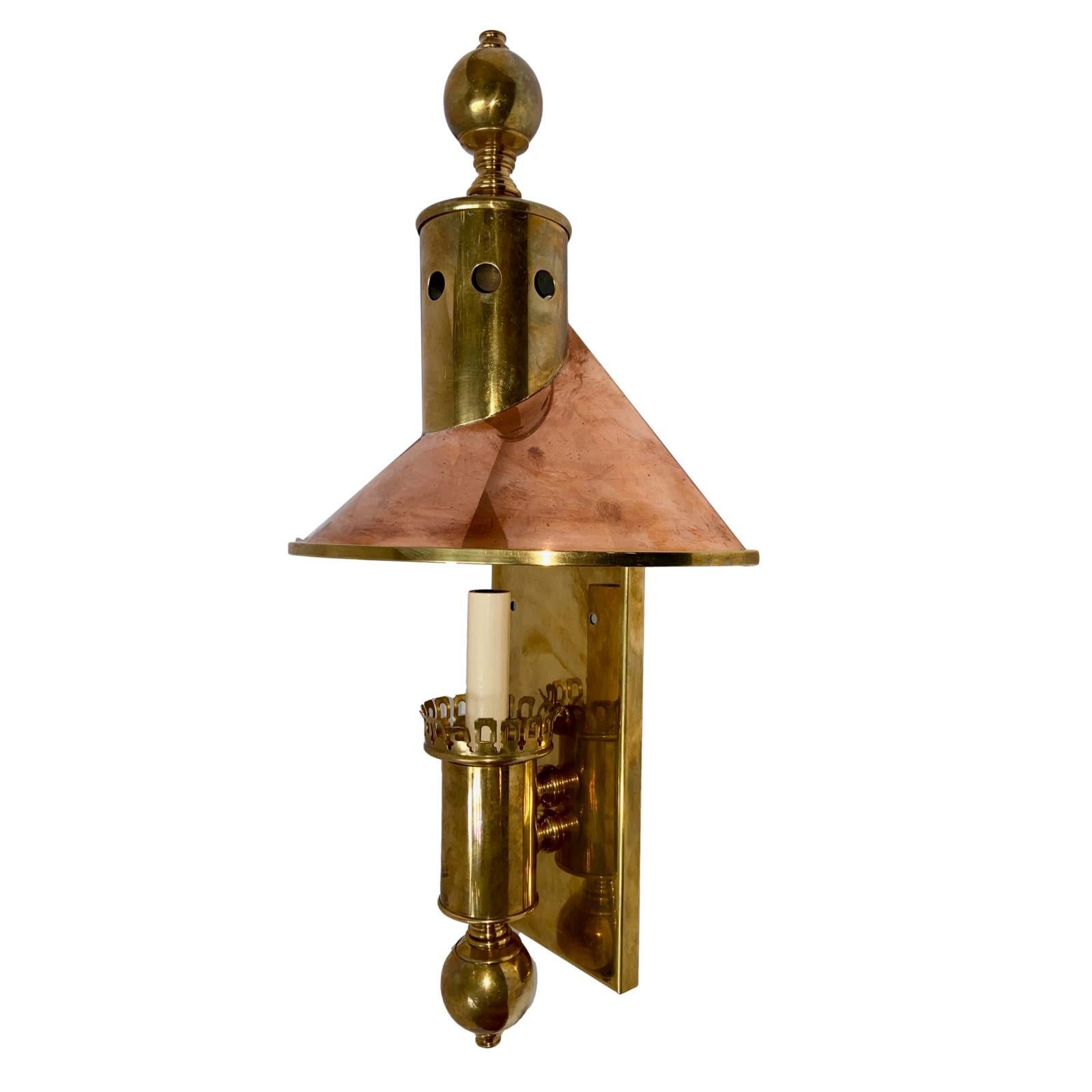 Mid-20th Century Pair of English Copper and Brass Sconce
