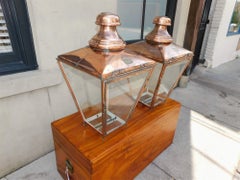 Pair of English Copper & Brass Glass Lanterns Orig. Gas, William Edgar C. 1890