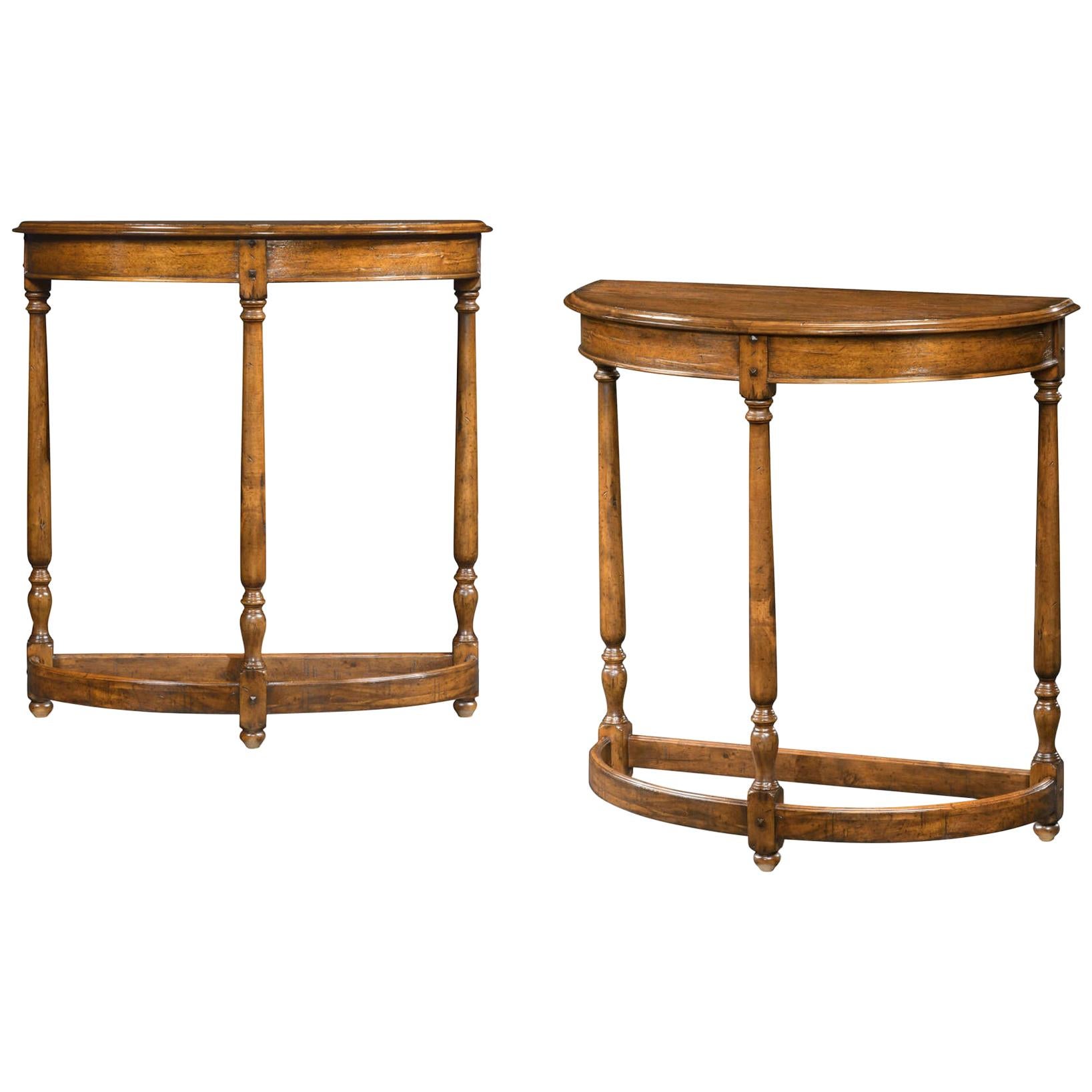 Pair of English Country Demilune Console Tables