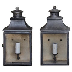 Pair of English Country House Brass Wall Lanterns with Glass Doors, circa 1900