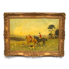 Pair of English Country Hunt Scene Paintings