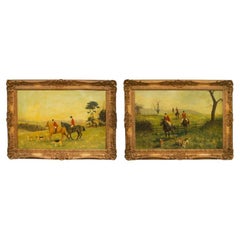 Pair of English Country Hunt Scene Paintings
