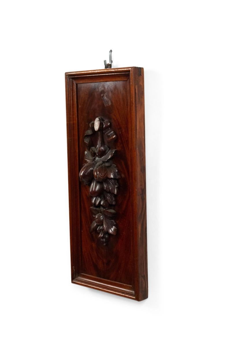 British Colonial Pair of English Country Mahogany Carved Floral Wall Plaques For Sale