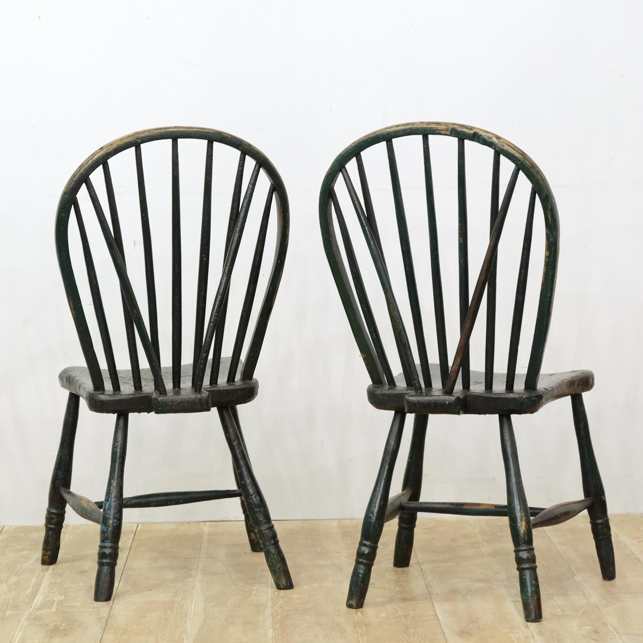 British Pair of English Country Side Chairs, Primitive, West Country, Naive, Old Paint