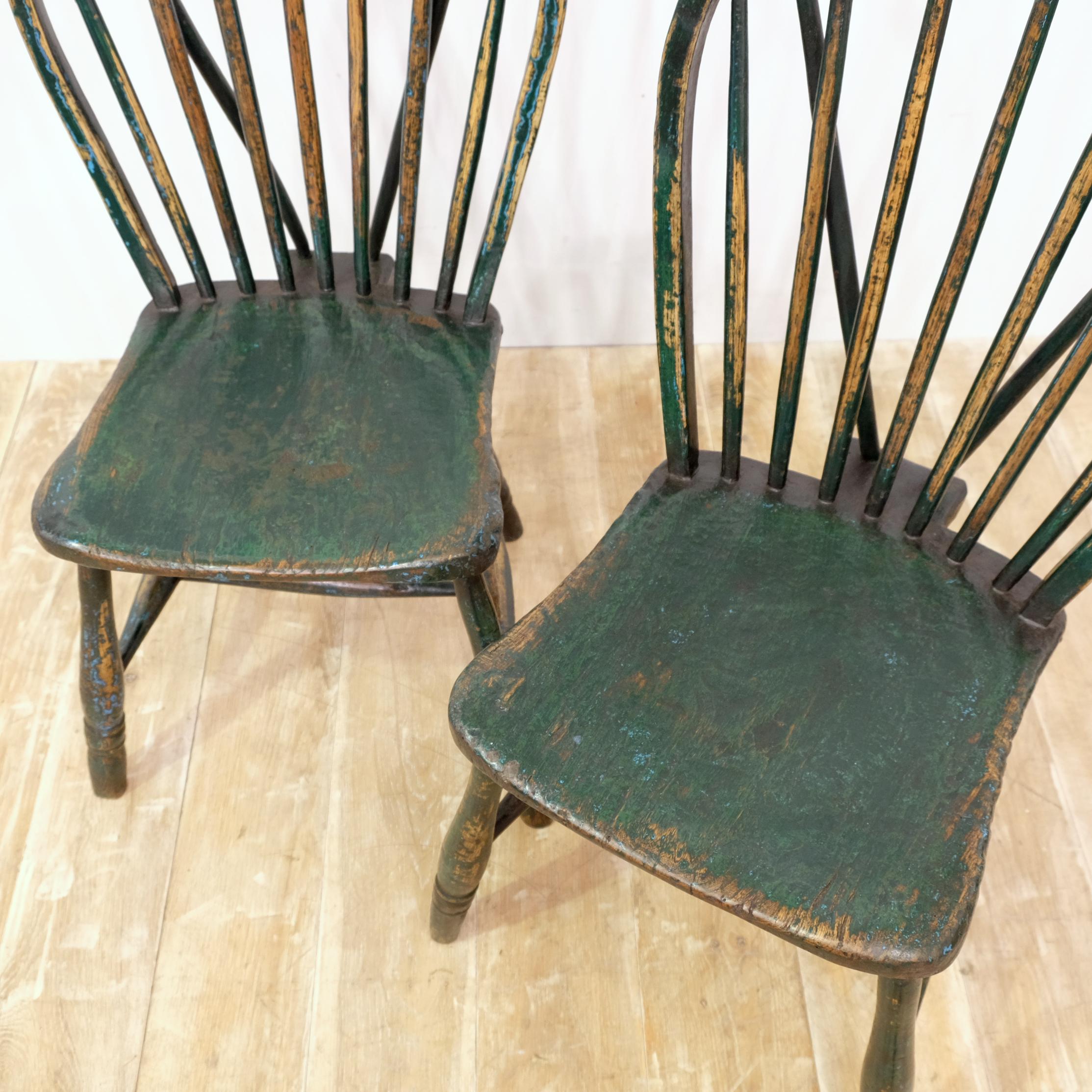 Hand-Carved Pair of English Country Side Chairs, Primitive, West Country, Naive, Old Paint