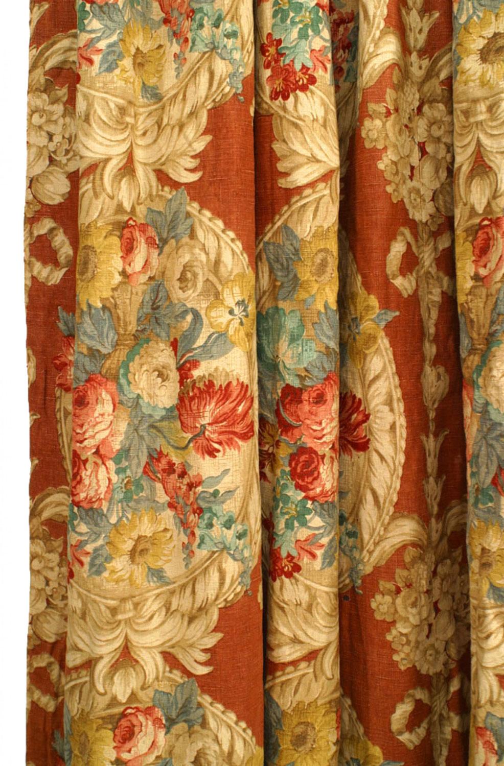 PAR de cortinas de lino estampado de estilo rústico inglés con diseño floral (PRECIO POR PAR).