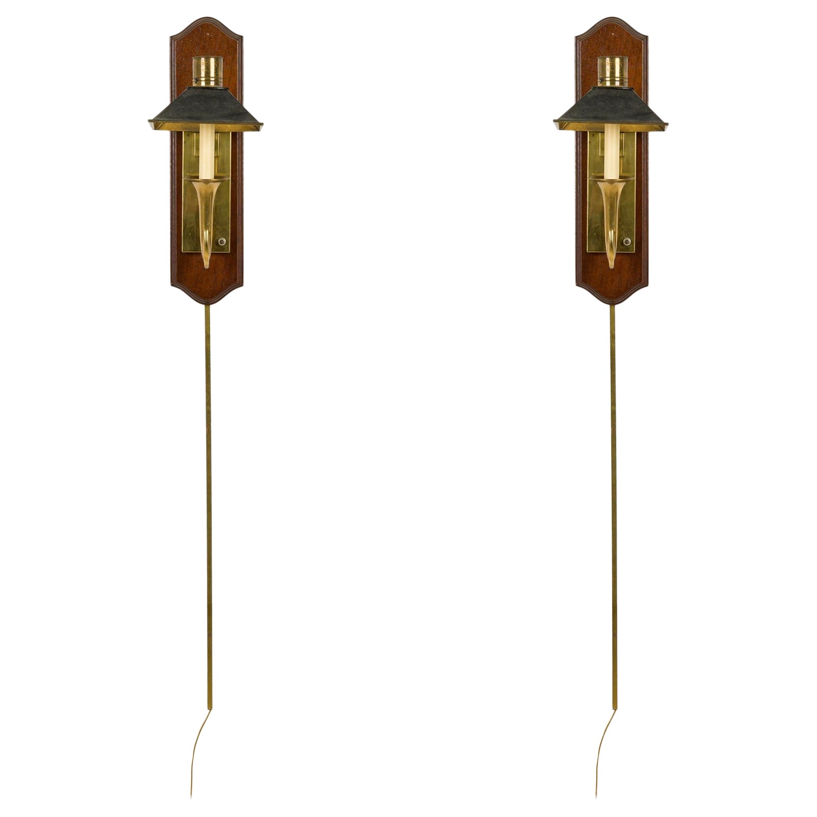 Pair of English Country Style Tole and Brass Mounted Sconces For Sale