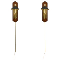 Pair of English Country Style Tole and Brass Mounted Sconces Pair of English Country Style Tole and Brass Mounted Sconces