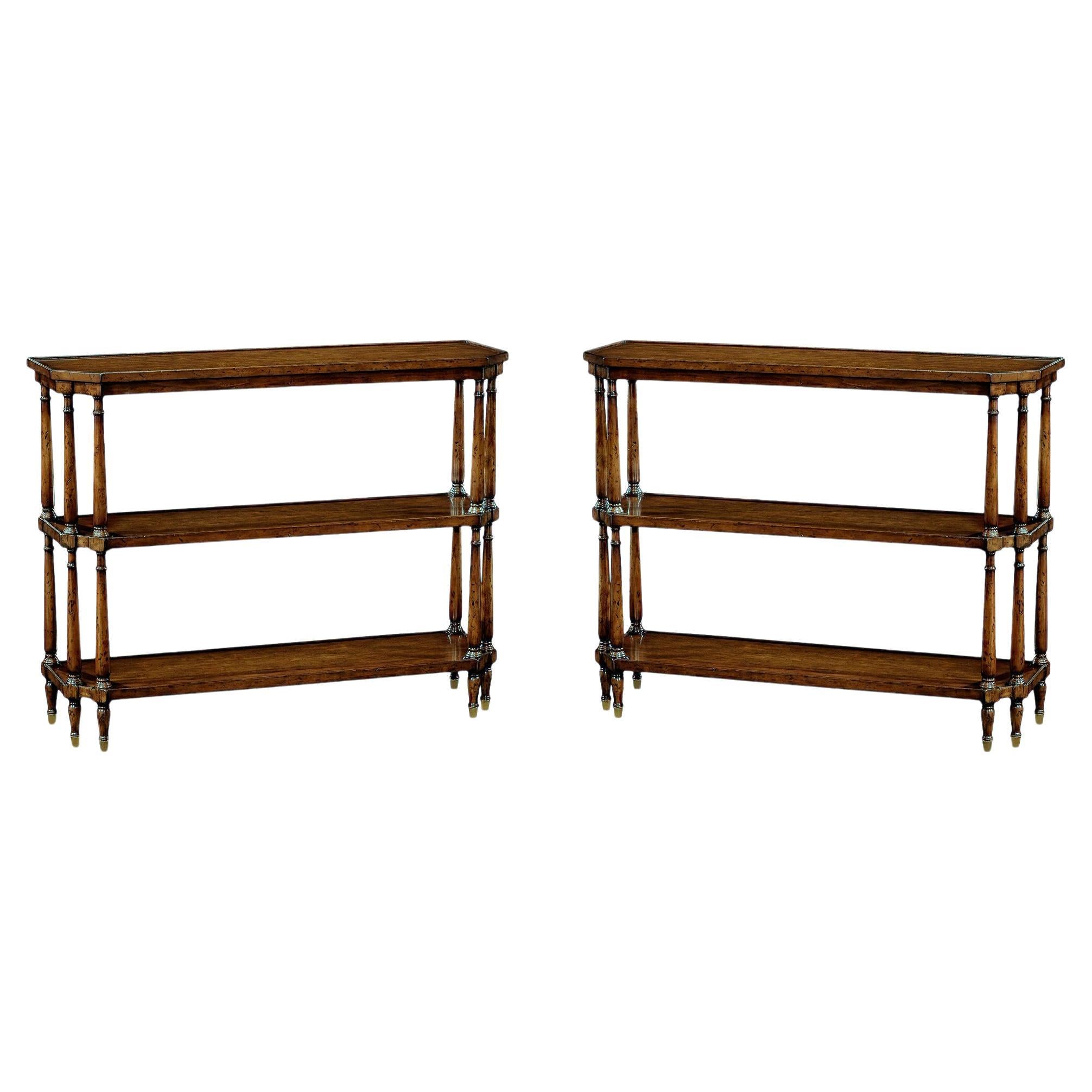 Pair of English Country Walnut Console Tables For Sale