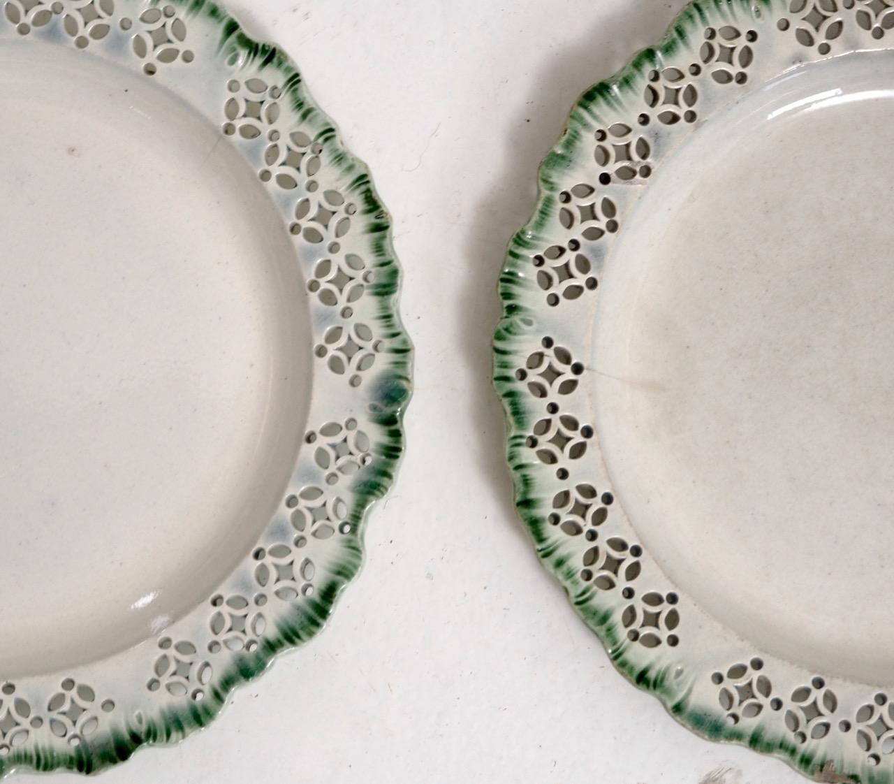 European Pair of English Creamware Plates, 18th Century, from Important Danish Collection For Sale