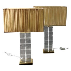 Modern English Pair of  Crystal Lamps on Brass Base with Lampshade, 2008