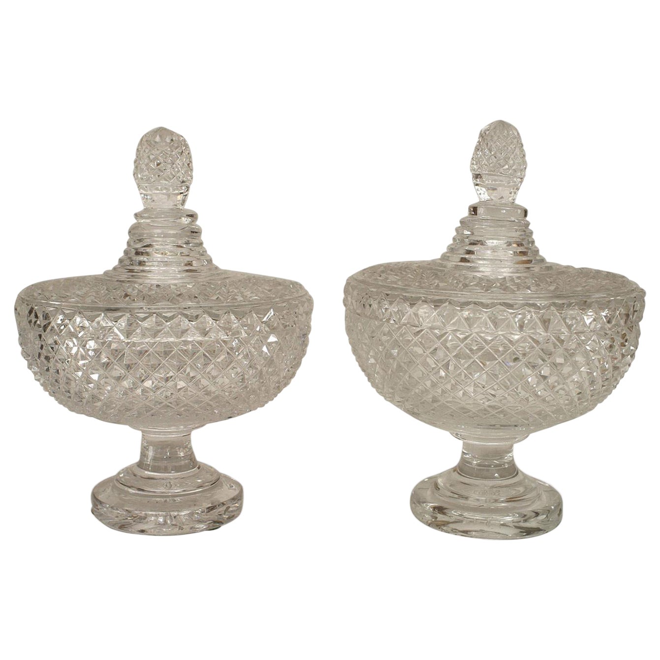 Pair of English Cut Crystal Compotes For Sale