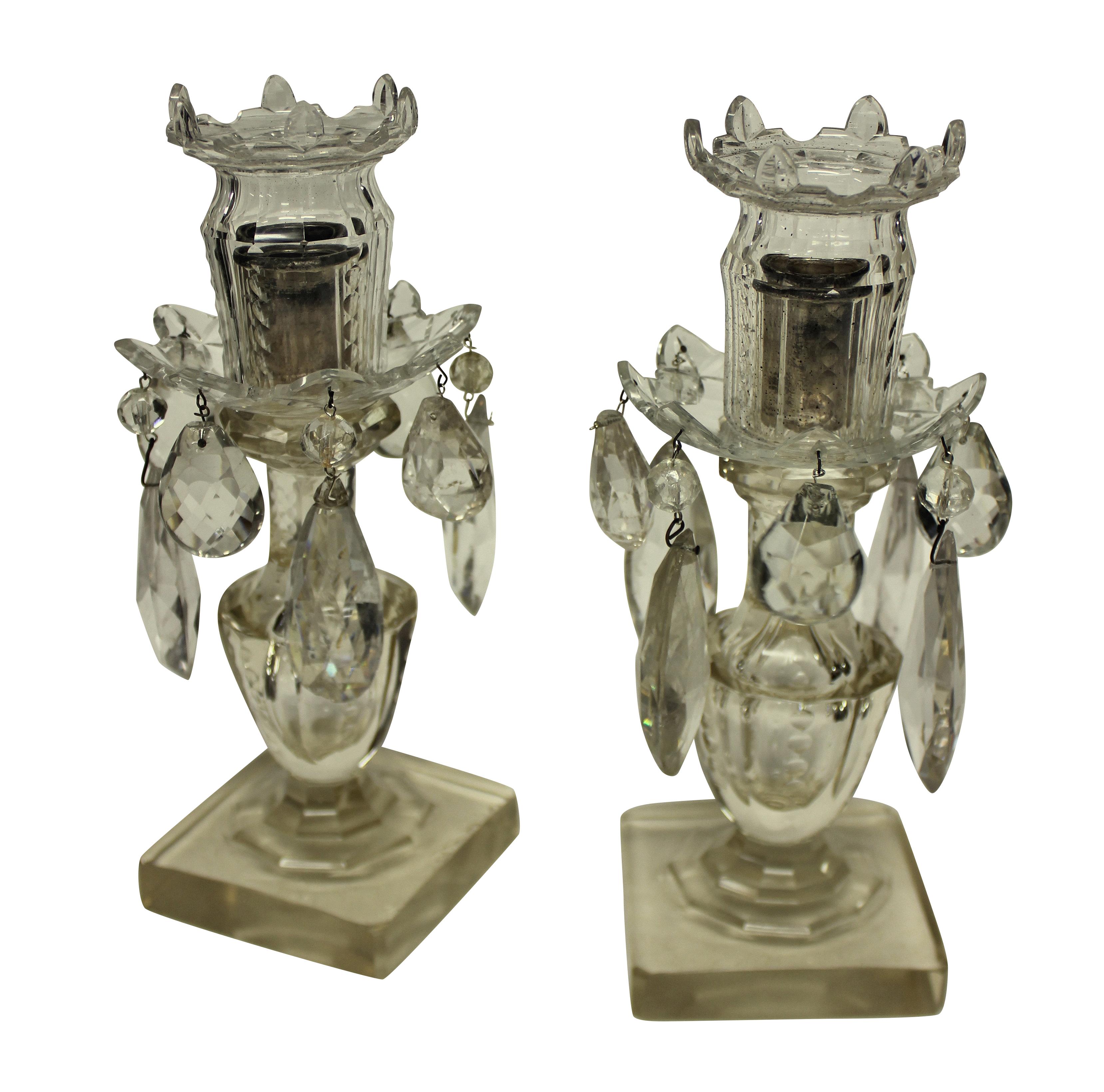 Late 19th Century Pair of English Cut Glass Candlesticks For Sale