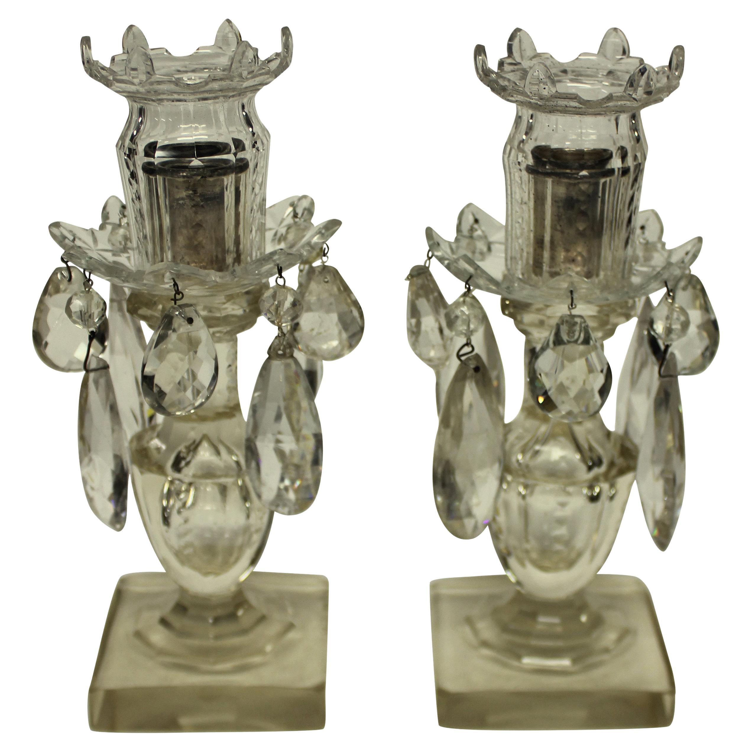 Pair of English Cut Glass Candlesticks For Sale