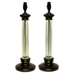 Pair of English Cut-Glass Column Lamps