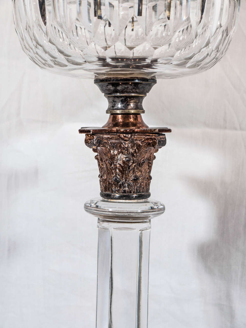 Pair of English Cut-Glass Oil Lamps Made Late 19th Century Now with New Wiring In Excellent Condition In Katonah, NY