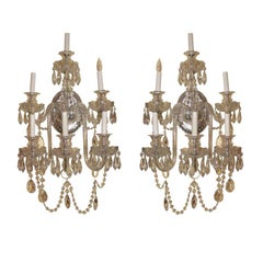 Pair of English Cut Glass Tier Style 6-Arm Sconces